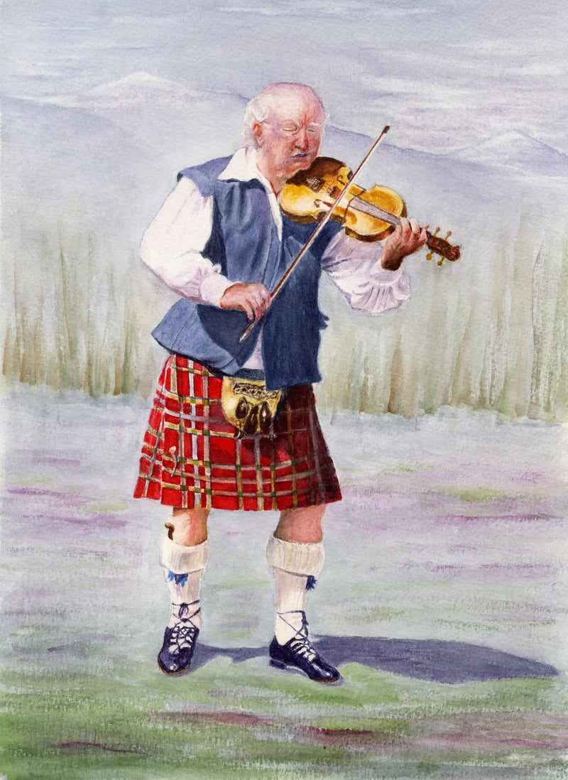 Watercolor of a fiddler playing violin